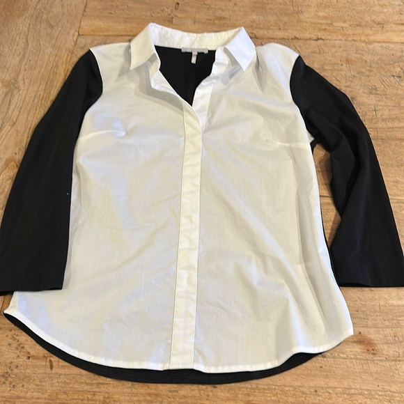 HINSON WU White & Black Mixed Media Popover Tailored Dress Shirt Size X1 (1X) - Picture 1 of 7